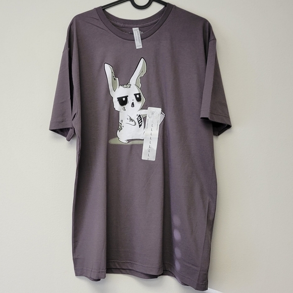 Teeturtle Zombie Bunny Death before decaf coffee graphic t-shirt Charcoal grey L - Picture 1 of 7
